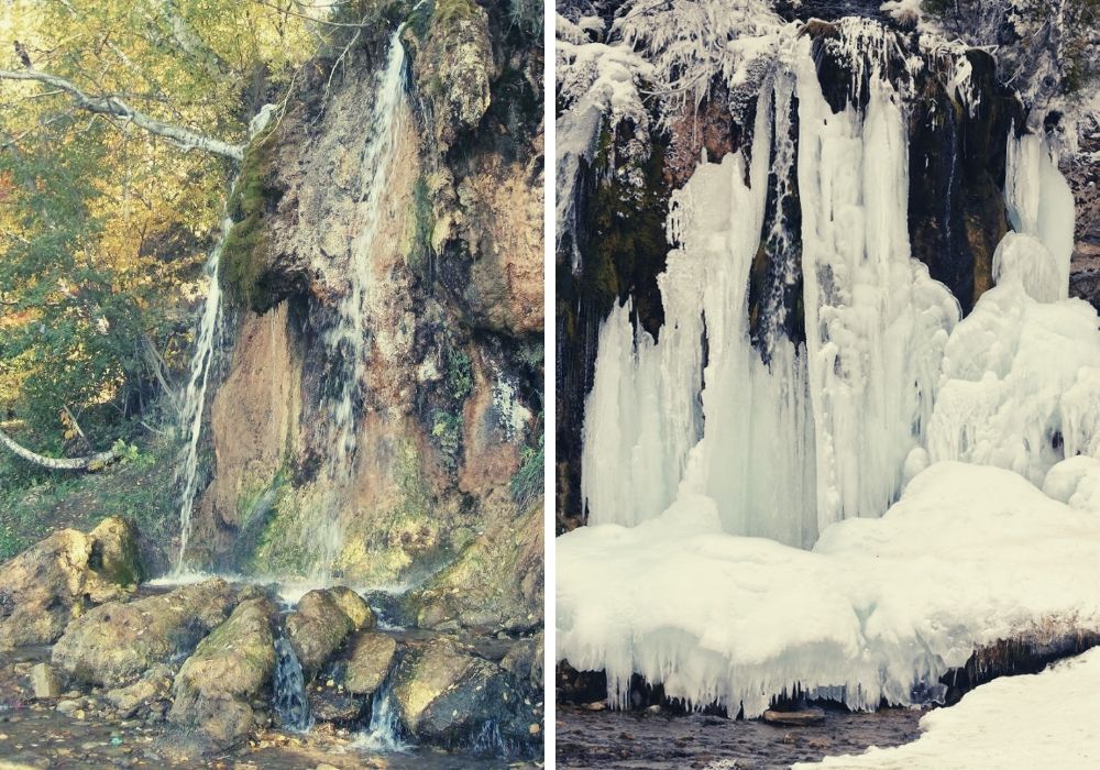Водопад «Плакун» летом и зимой фото